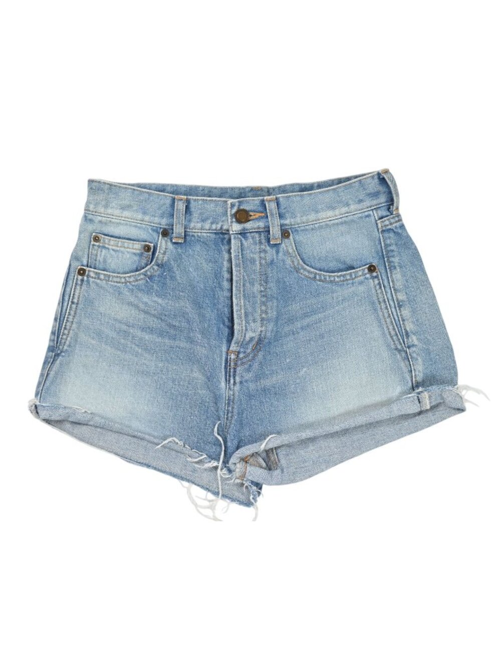 Saint Laurent Paris Button Fly Jean Shorts in Blue